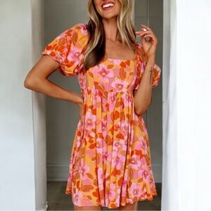 EUC Women’s Floral Puff Sleeve Mini Dress Cottagecore Romantic Retro Vintage S